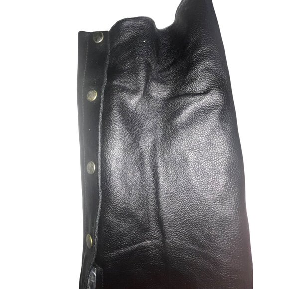 Adult S Black Leather Motorcycle Riding Chaps Adjustable Belt Snap Closure 30-34 - Picture 8 of 14